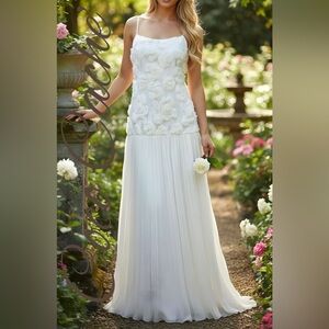Fairytale Elegant Loose Fit Floral Embellished Maxi Gown Wedding Party Dress